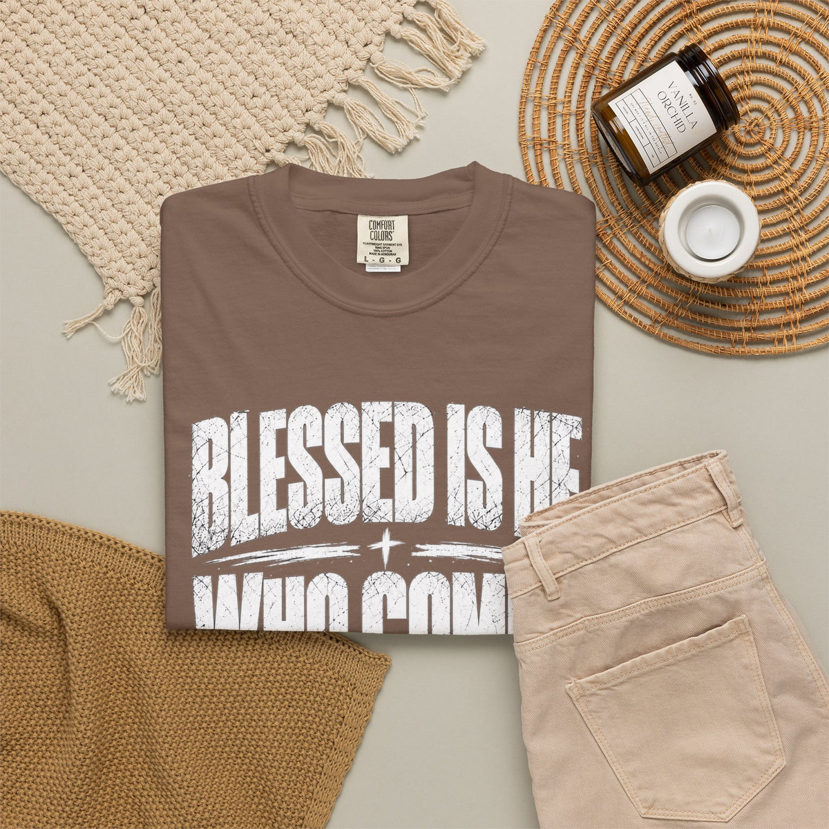 Christian T-Shirt — "Blessed Is He Who Comes In The Name Of The Lord" Bible Verse Tee
