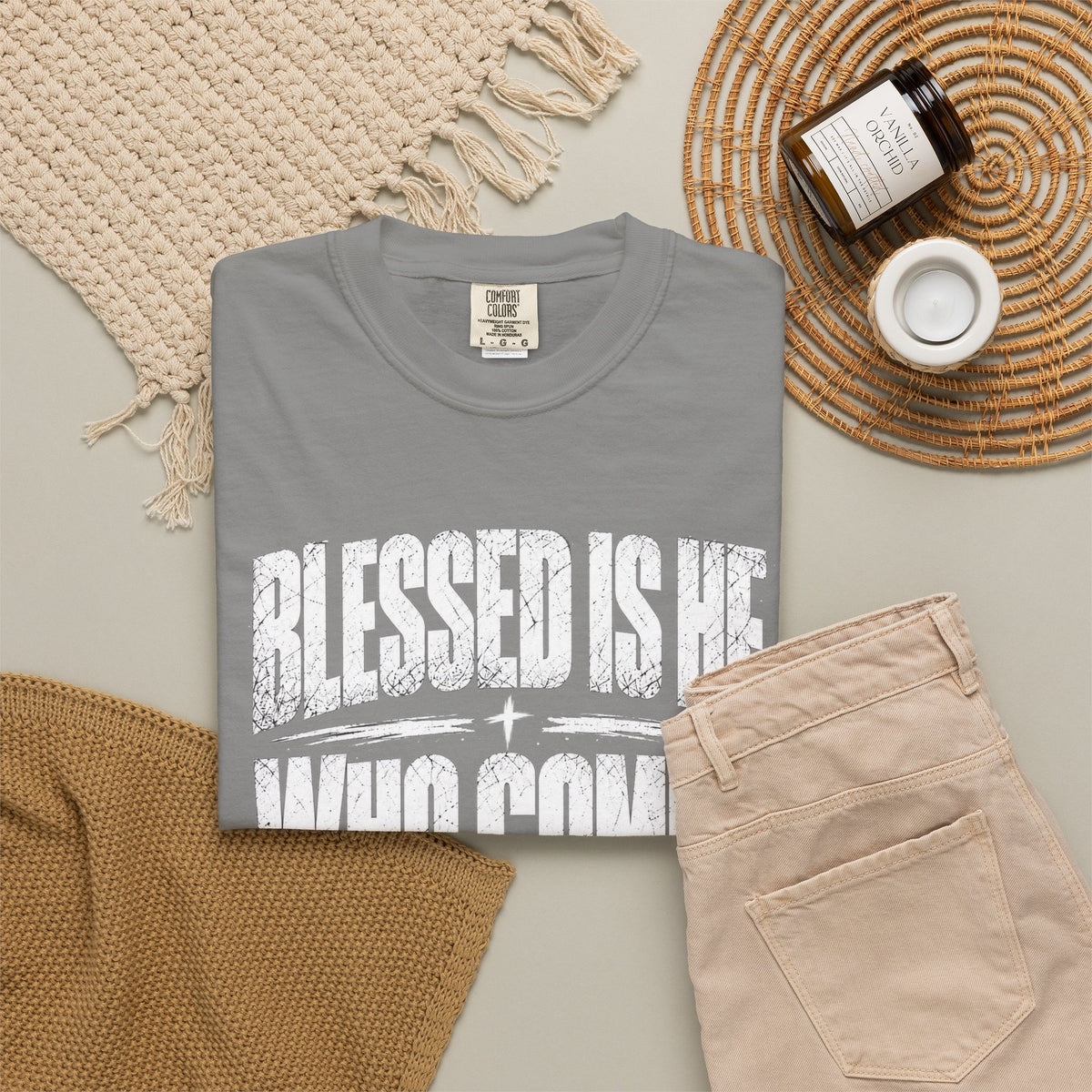 Christian T-Shirt — "Blessed Is He Who Comes In The Name Of The Lord" Bible Verse Tee