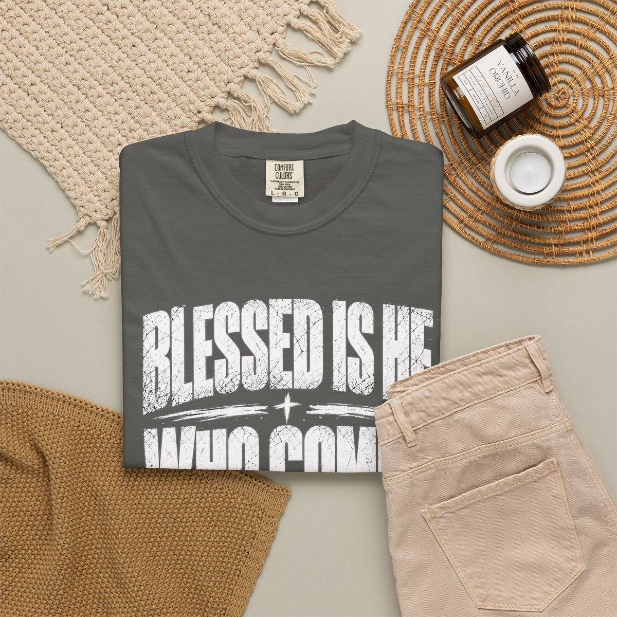 Christian T-Shirt — "Blessed Is He Who Comes In The Name Of The Lord" Bible Verse Tee