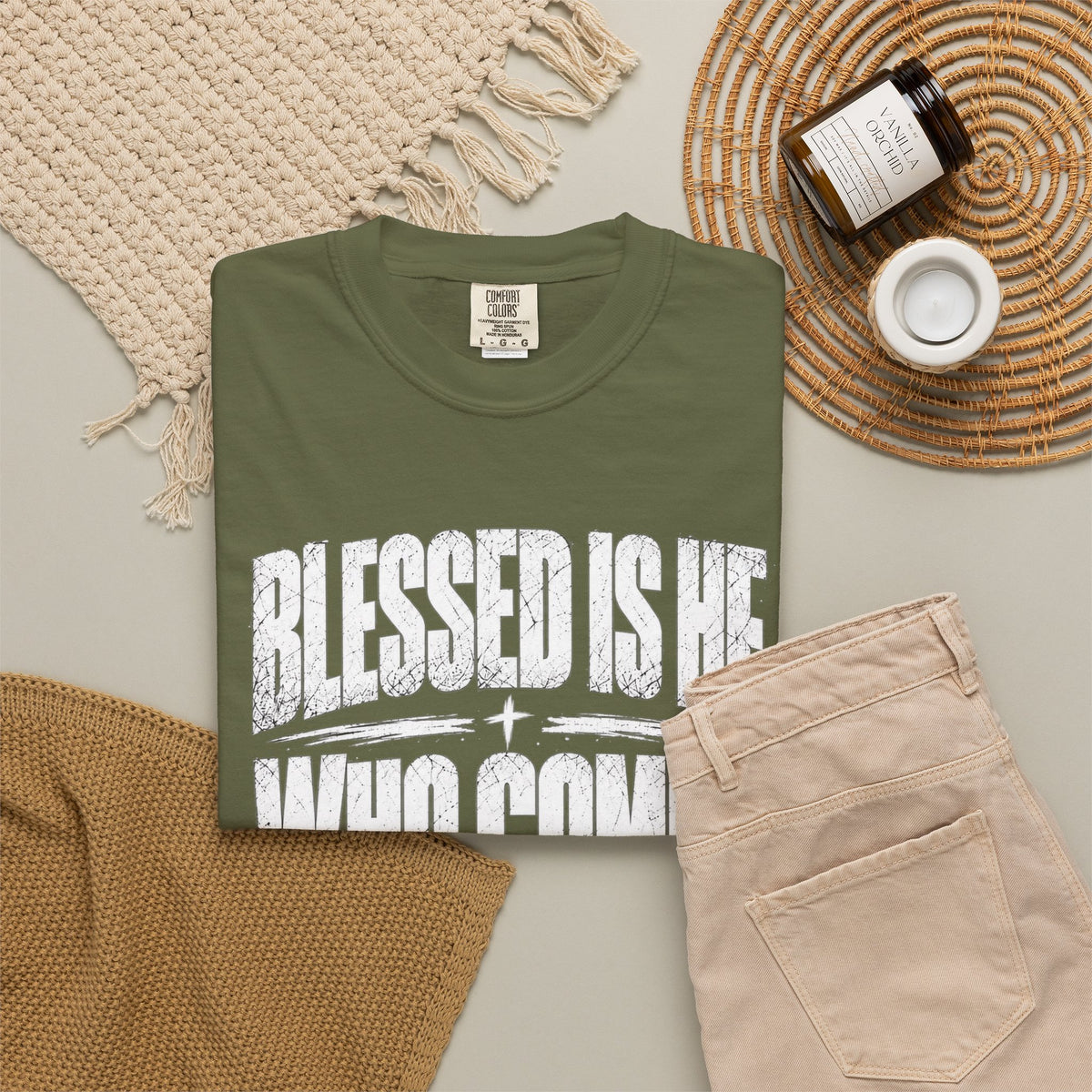 Christian T-Shirt — "Blessed Is He Who Comes In The Name Of The Lord" Bible Verse Tee