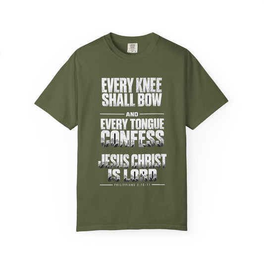 Christian Scripture T-Shirt — "Every Knee Shall Bow" Garment-Dyed Tee