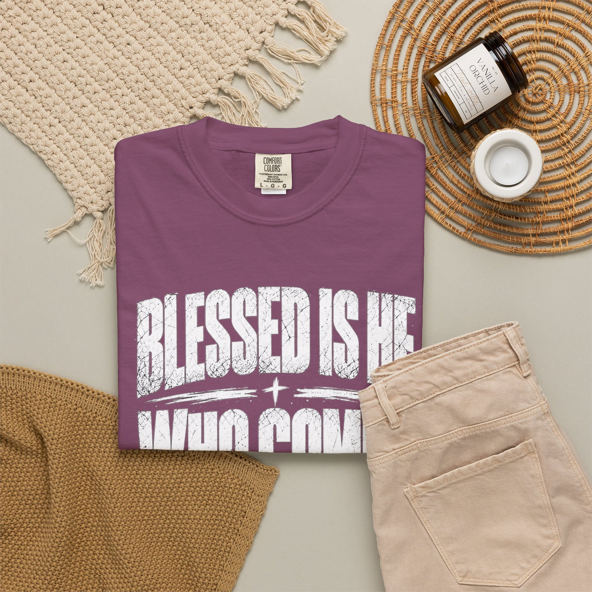 Christian T-Shirt — "Blessed Is He Who Comes In The Name Of The Lord" Bible Verse Tee