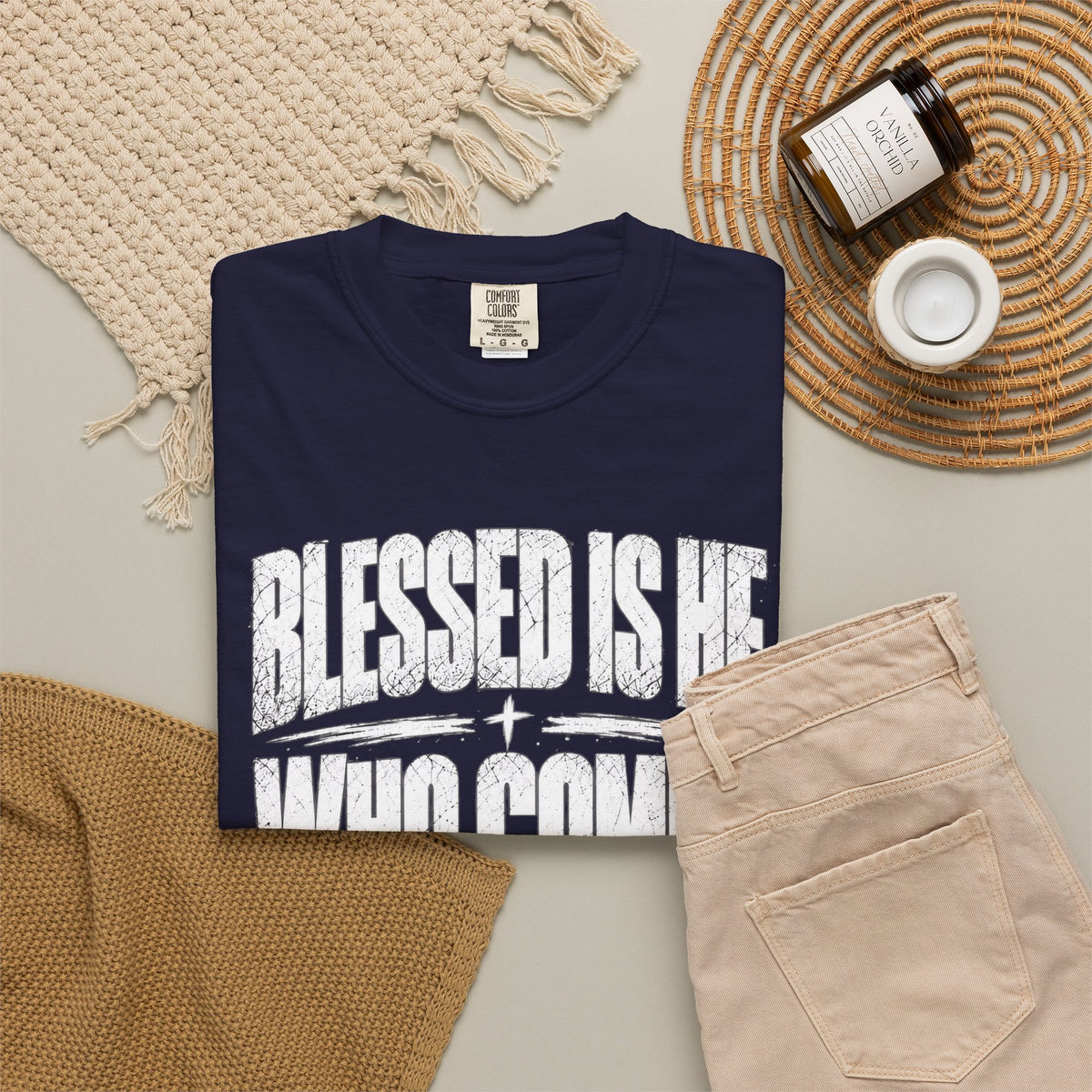 Christian T-Shirt — "Blessed Is He Who Comes In The Name Of The Lord" Bible Verse Tee