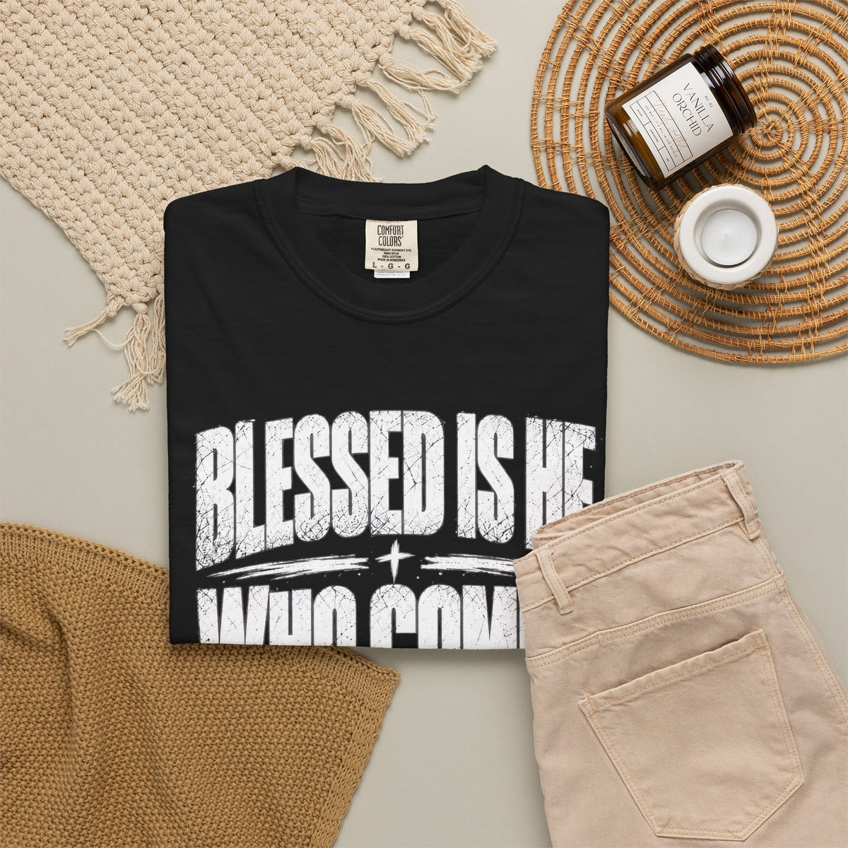 Christian T-Shirt — "Blessed Is He Who Comes In The Name Of The Lord" Bible Verse Tee