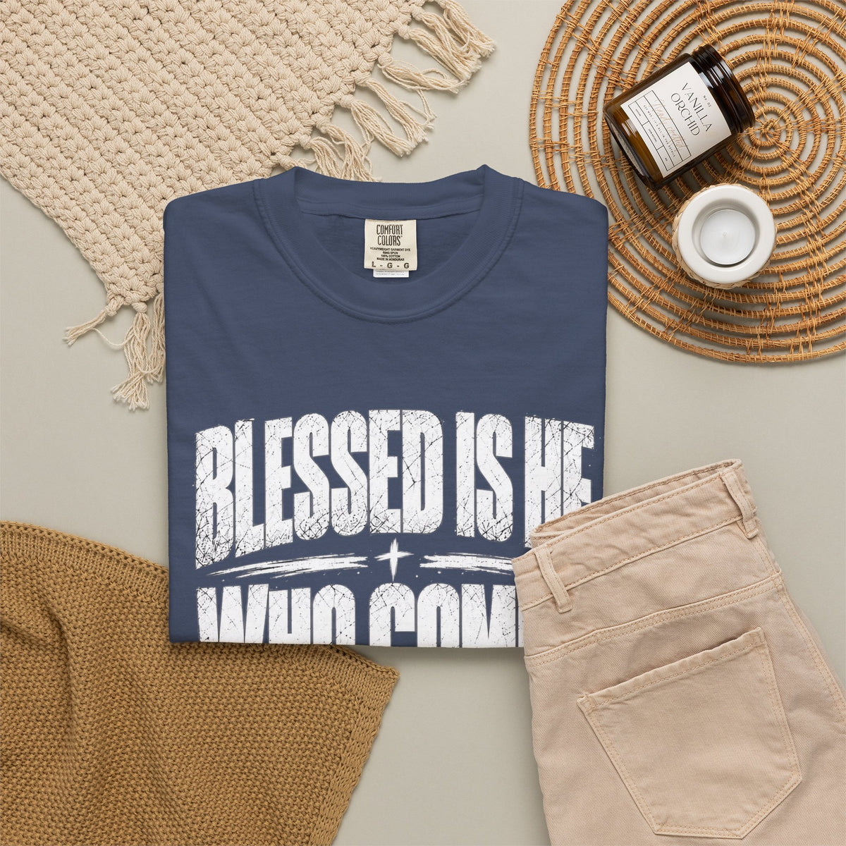 Christian T-Shirt — "Blessed Is He Who Comes In The Name Of The Lord" Bible Verse Tee