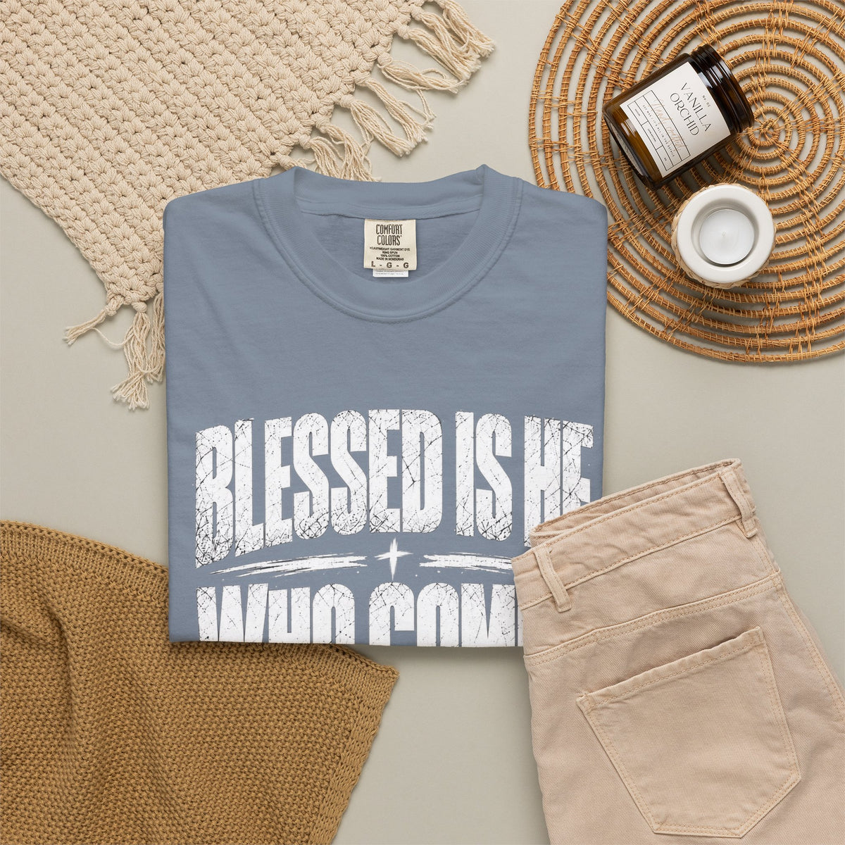 Christian T-Shirt — "Blessed Is He Who Comes In The Name Of The Lord" Bible Verse Tee